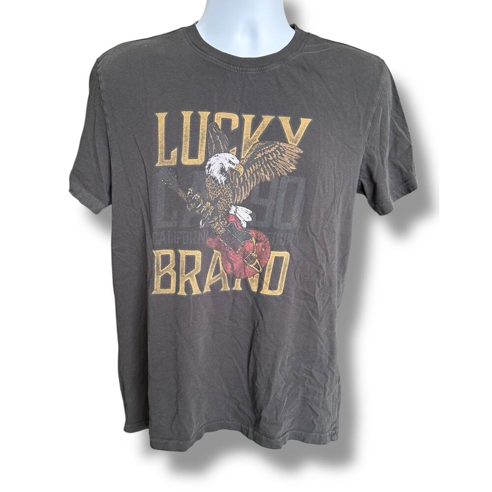 Lucky Brand Men's Gray Short Sleeve Eagle Guitar Graphic T-shirt Size Medium